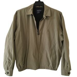Nautica Medium Khaki Colored Lined Windbreaker Jacket Button Collar